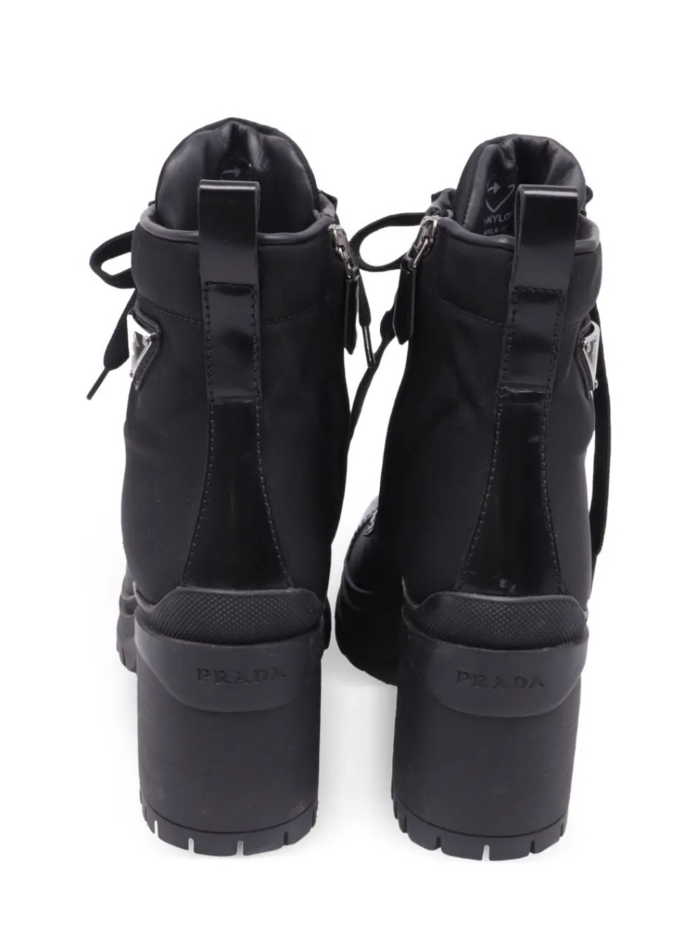 Prada Black Lace-Up Lug Heel Ankle Boots with Triangle Logo - Picture 3 of 3